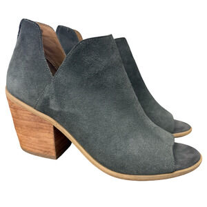 Susina Carina Lea Gray Suede Leather Peep Toe Ankle Booties Chunky Heel Shoes 8